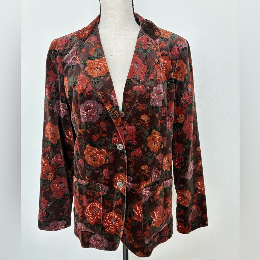 Vintage 70s 80s Velvet Floral Blazer
